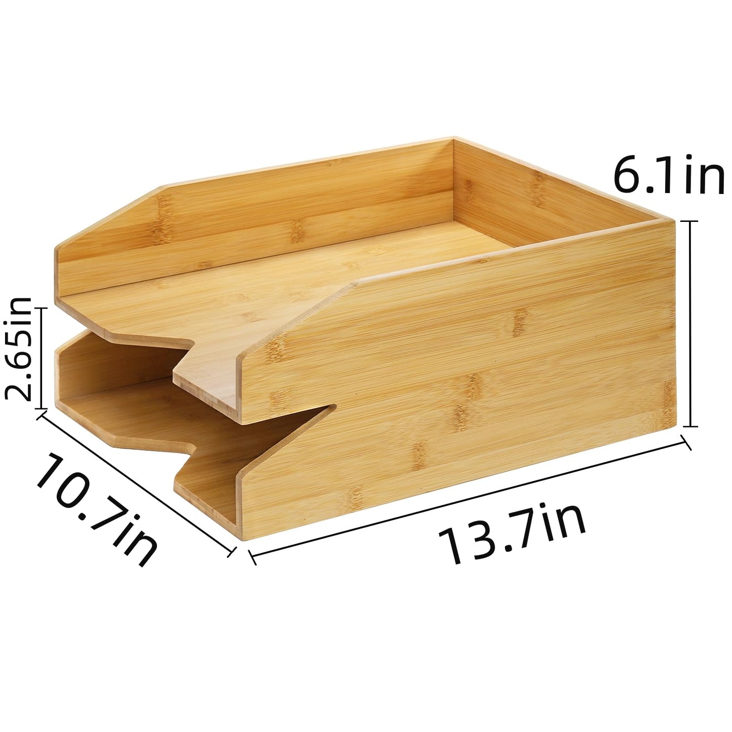 Pumtus 2 Tiers Paper Tray, 14 x 11 in Bamboo Letter Tray, Office Desk File Holder, Large Mail Document Organizer, Study Workstation Storage Rack for A4 Paper, Magazine, Envelopes, Office Supplies