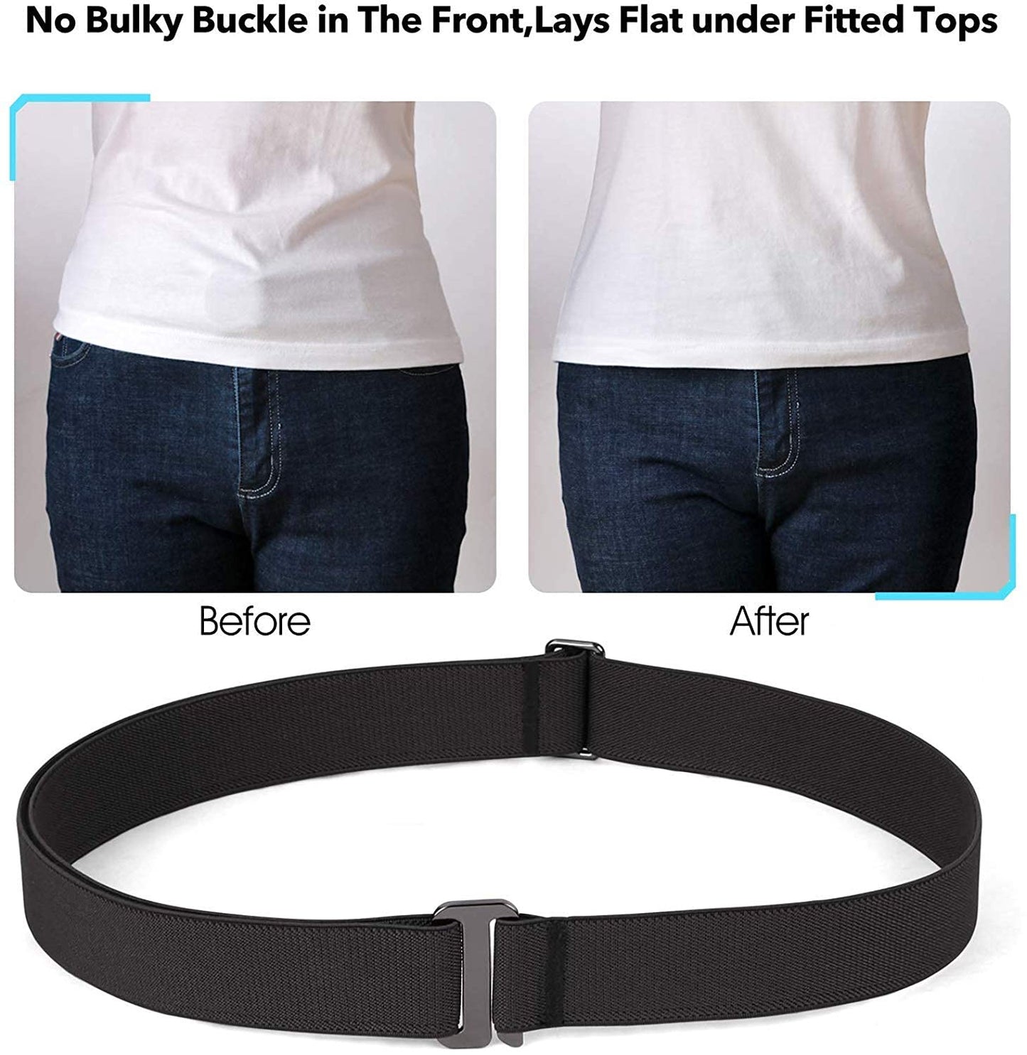 JASGOOD 4 Pack Invisible Women Stretch Belt No Show Elastic Web Strap Belt with Flat Buckle for Jeans Pants Dresses