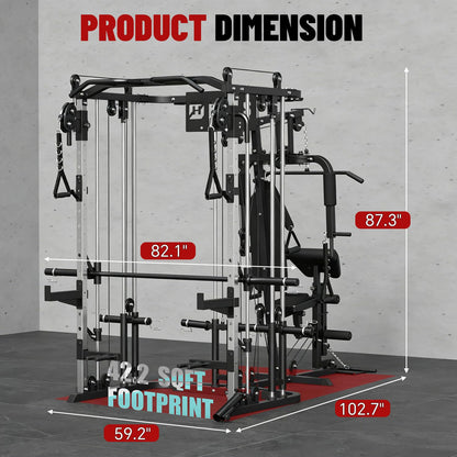 FAGUS H All in One Home Gym System Workout Station, Multi-Function Smithe Machine Power Cage with Cable Crossover, Tripe-Sided Independent Load Posts, Functional Trainer for Full Body Training, Black
