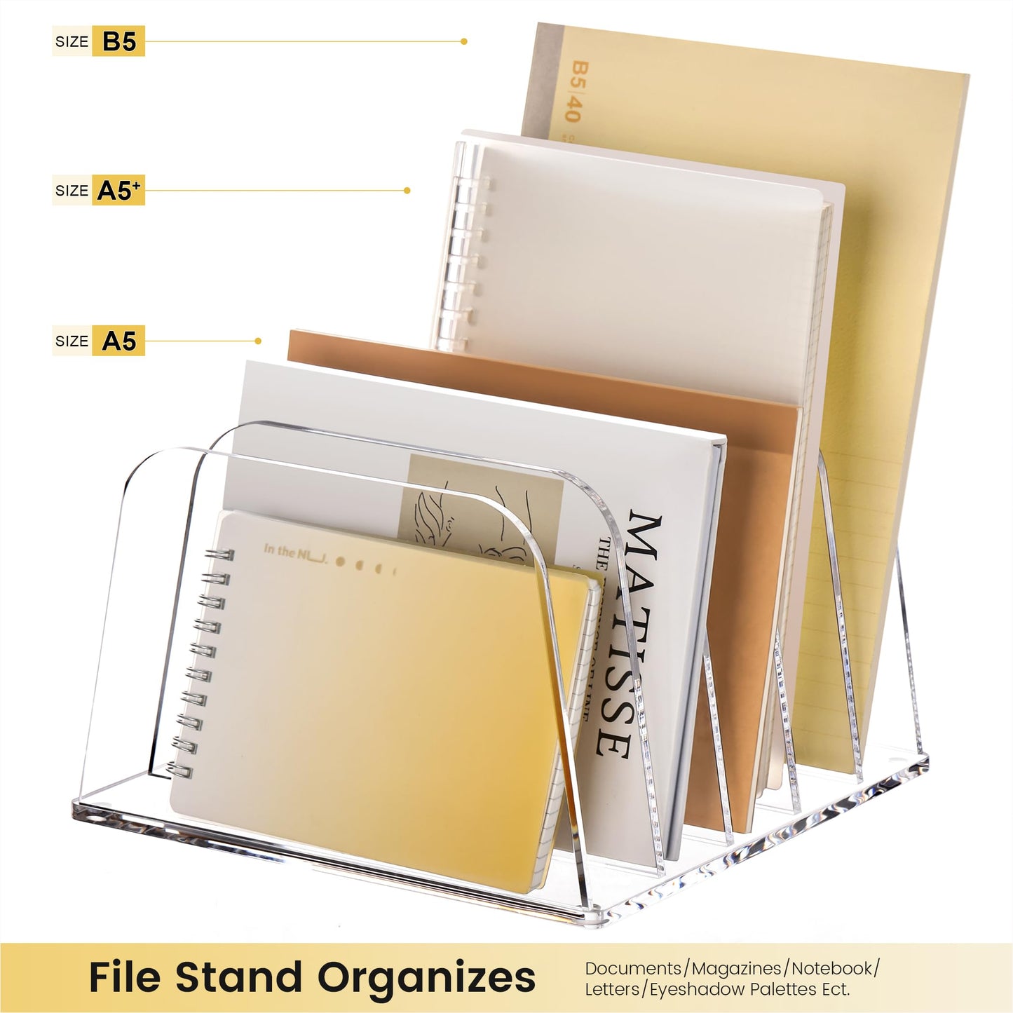 YUXUN Desk File Organizer,5-Section Vertical Clear Acrylic Desk Organizer File Holder Mail Sorter Office Organization for Office Home &Classroom（B5）
