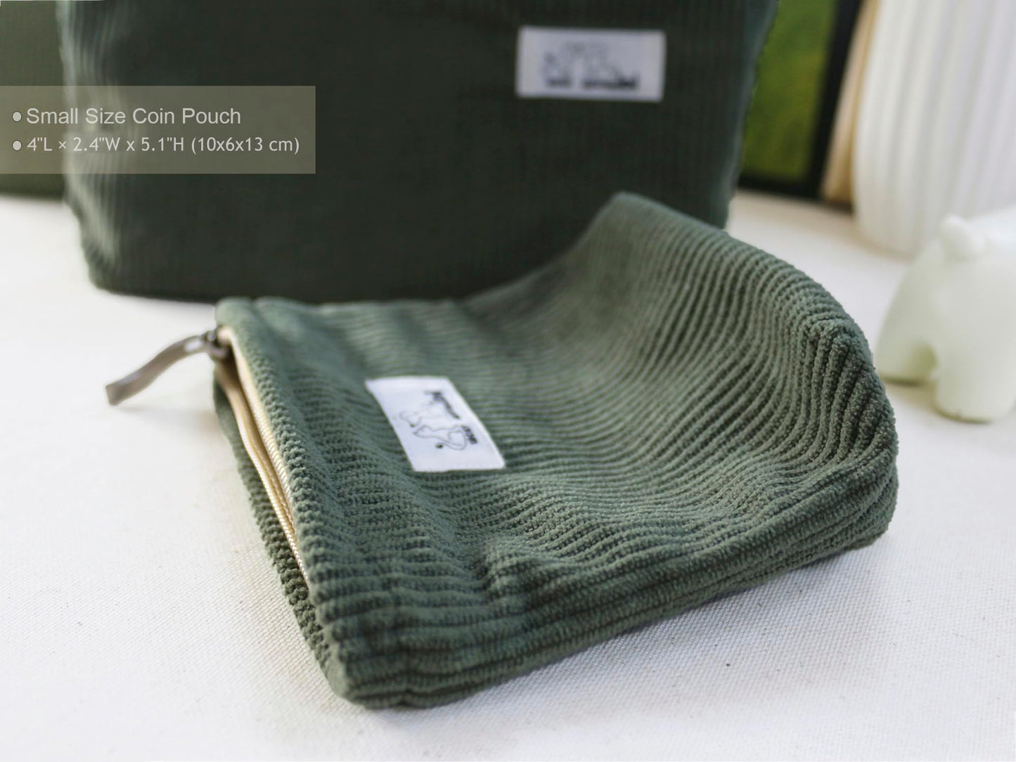 HAPPYHEIDI Corduroy Makeup Bag Set 3 Cosmetic Toiletry Travel Pouch Organizer for Purse Tote, Women Girls Gift, Large Medium Small, Solid Sage Green