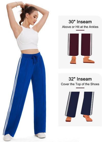Tapata Petite Women's 28" Inseam Active Track Pants Striped Loose Fit Running Sporty Bottoms Travel Athletic Jogging, Blue, M