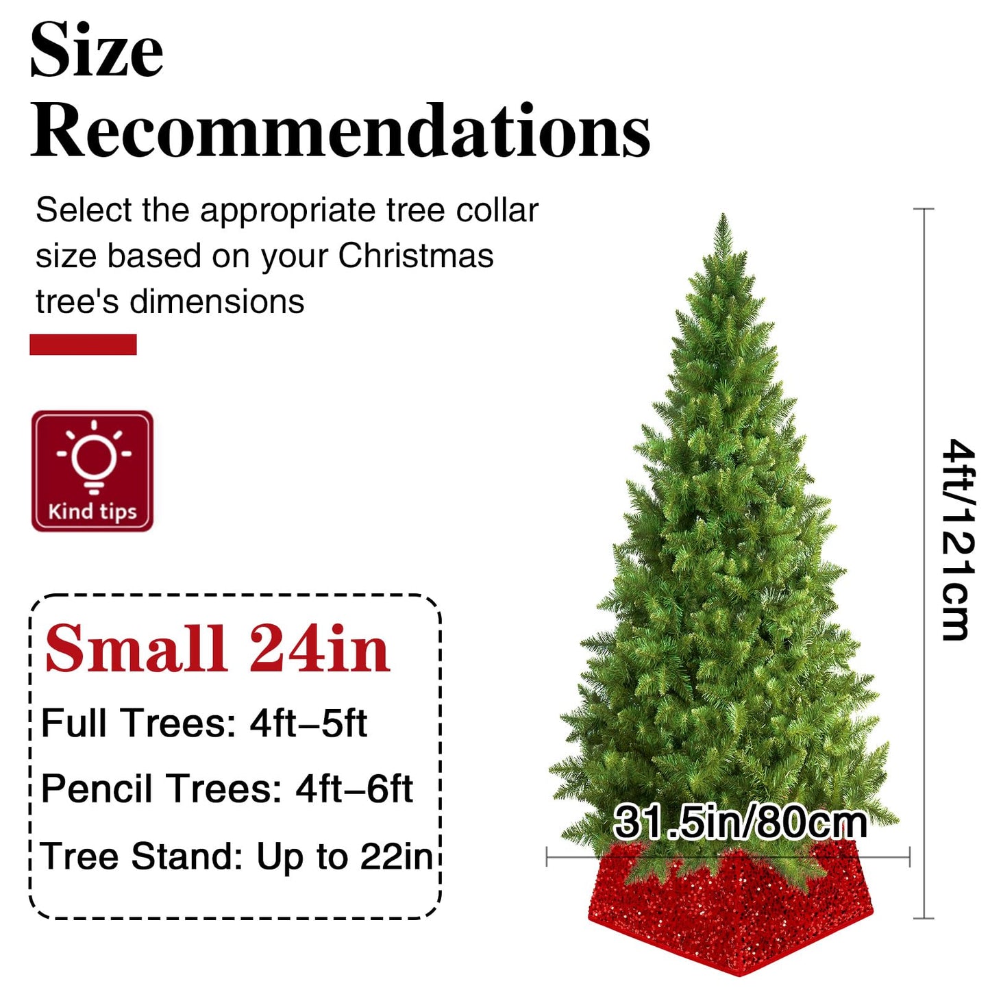 XmasExp Christmas Tree Collar, 24 inch Sequin Tree Skirt Stand Base Cover for Home Decor, Medium Size 4 Piece, White