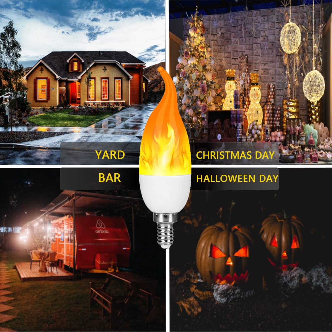 Venforze E12 3 Mode LED Candelabra Flame Light Bulbs 8 Pack, 1.2W Warm White, 1800k Candle Light, Flame Tip for Christmas Party Decorations