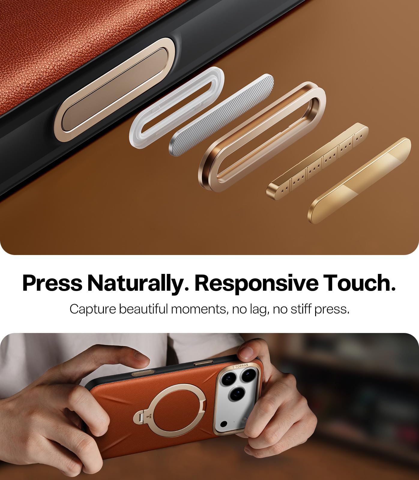 TORRAS Organic Leather for iPhone 17 Pro Case with Stand, Fit for Magsafe, 360 Spin Stand with Camera Control, Premium Leather Durable Stylish Q3 VegSkin for iPhone 17 Pro Phone Case, Saddle Brown
