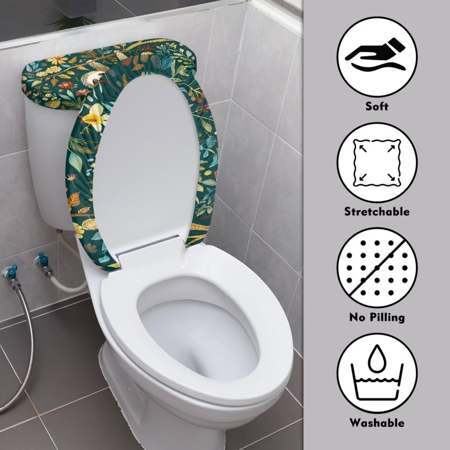 GLENLCWE Cute Sloth Toilet Cover Set 2 Pack Set Animal Toilet Seat Covers for Bathroom Green Bath Tank Cover Lid Cover Oval Home Decoration