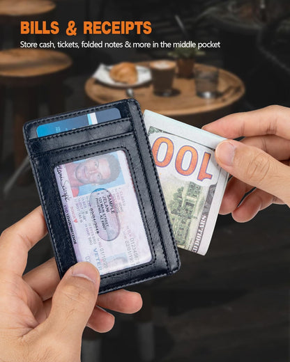 RUNBOX Card Cases Slim Wallet for Men and Women Minimalist Front Pocket RFID Blocking Leather wallets Gifts for men