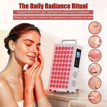 Red Light Therapy Panel for Body & Face – 660nm Red + 850nm Near Infrared Light, Adjustable Intensity & Pulsing, Quiet Cooling, Stand & Door Mount for Active Restoration & Skin Wellness