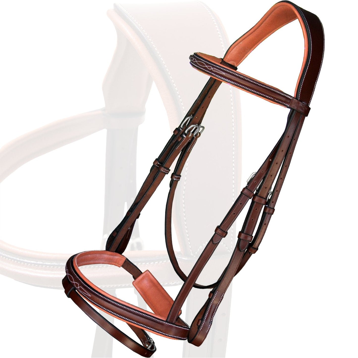 Exion Horse Snaffle Jumping Bridle | Anatomic Soft Lined Crownpiece Designer Stitched Browband & Flash Noseband Horse Bridle with Grippy Rubber Reins | English Bridle for Horses