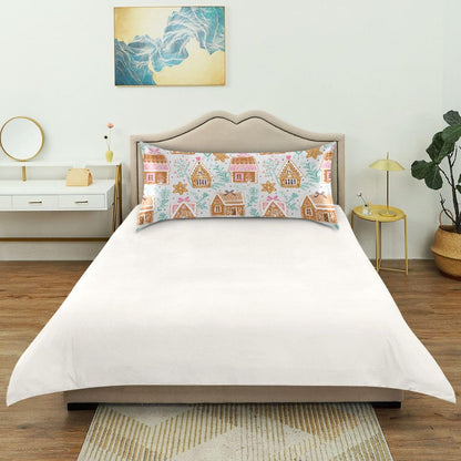 Dalzium Christmas Satin Pillowcase for Hair and Skin, Gingerbread Houses and Stars Silk Pillow Case Soft and Cozy Body Pillow Covers Queen Size with Envelope Closure, M