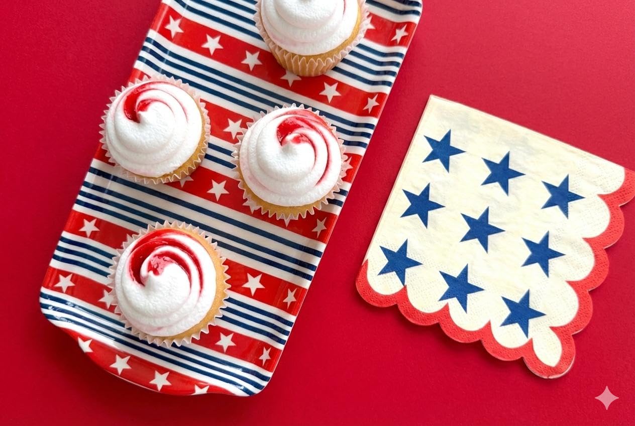 Sprinkles & Confetti Red White & Blue Stars & Stripes Melamine Serving Tray | The Go-to Patriotic Platter for 4th of July, Memorial Day, Summer Parties & Hosting | BPA-Free & Reusable