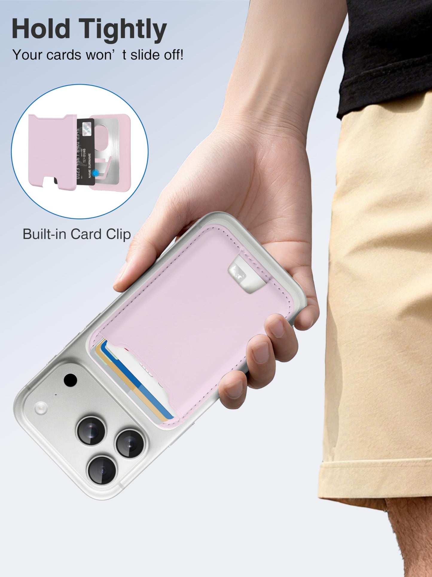 TopMade for Magsafe Wallet, Strongest Magnetic Card Holder for iPhone 17, iPhone 16/15/14/13/12 Series, Leather Magnetic Phone Wallet with Powerful Magnets, RFID Blocking, Fit 4 Cards, Pink