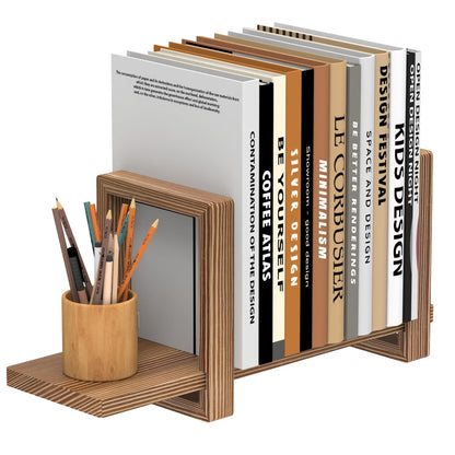 Adjustable Desktop Bookshelf Wooden Table Top Bookshelf Retro Mini Book Shelf Desk Organizer Magazine Files Letters Holder Rack, Easy Assembly No Tools or Nails Required, Tabletop Book Storage Rack