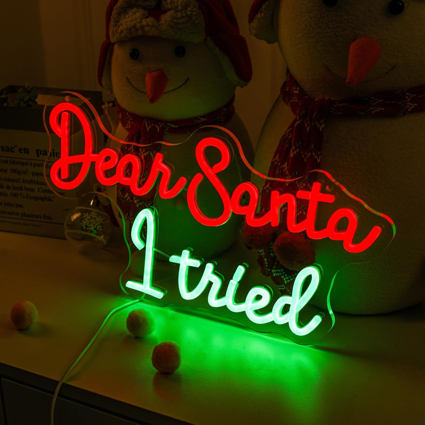 Dear Santa I Tired Neon Signs Merry Christmas LED Light Red Funny Eve Neon Lamp for Kids Bedroom Nursery Happy New Year Party Wall Decor Xmas Gift for Good Boys Girls