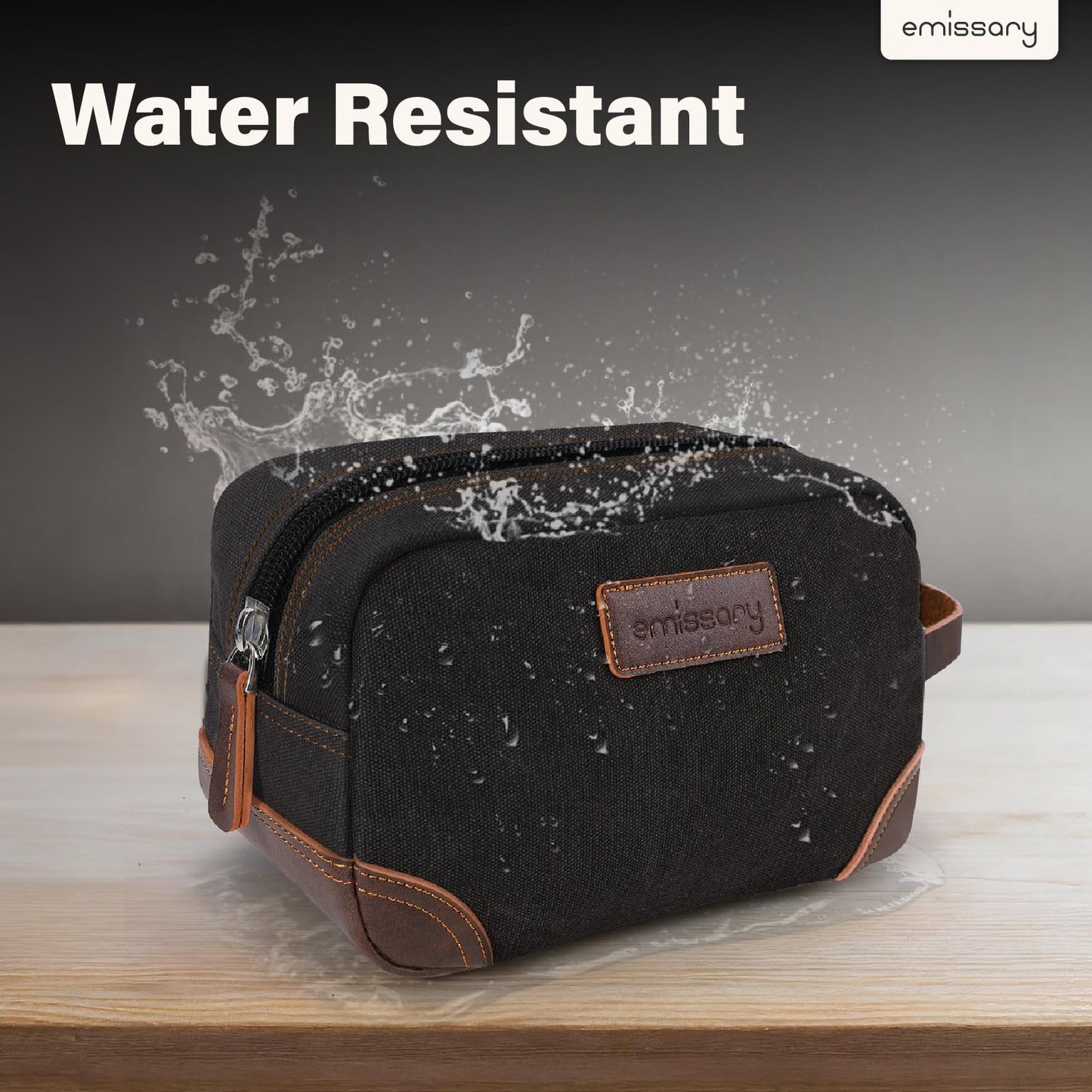 emissary Men's Toiletry Bag, Leather and Canvas Travel Toiletry Bag, Dopp Kit for Men, Travel Bathroom Bag Men's Shaving Kit, Travel Kit Small Bags for Men, Shaving Bag for Travel Accessories (Black)