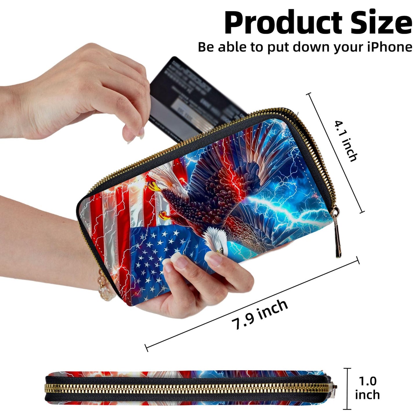 ETLKJVBL Wrist Wallets for Women, Lightweight RFID Blocking Multi-Functional Secure Wrist Purse for Travel, Daily Use, American Flag Eagle
