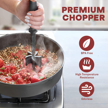 Meat Chopper, Hamburger Grinder, Premium Heat Resistant Smasher for Ground Beef, Burger Grinder Nylon Potato Mix Tool-Black
