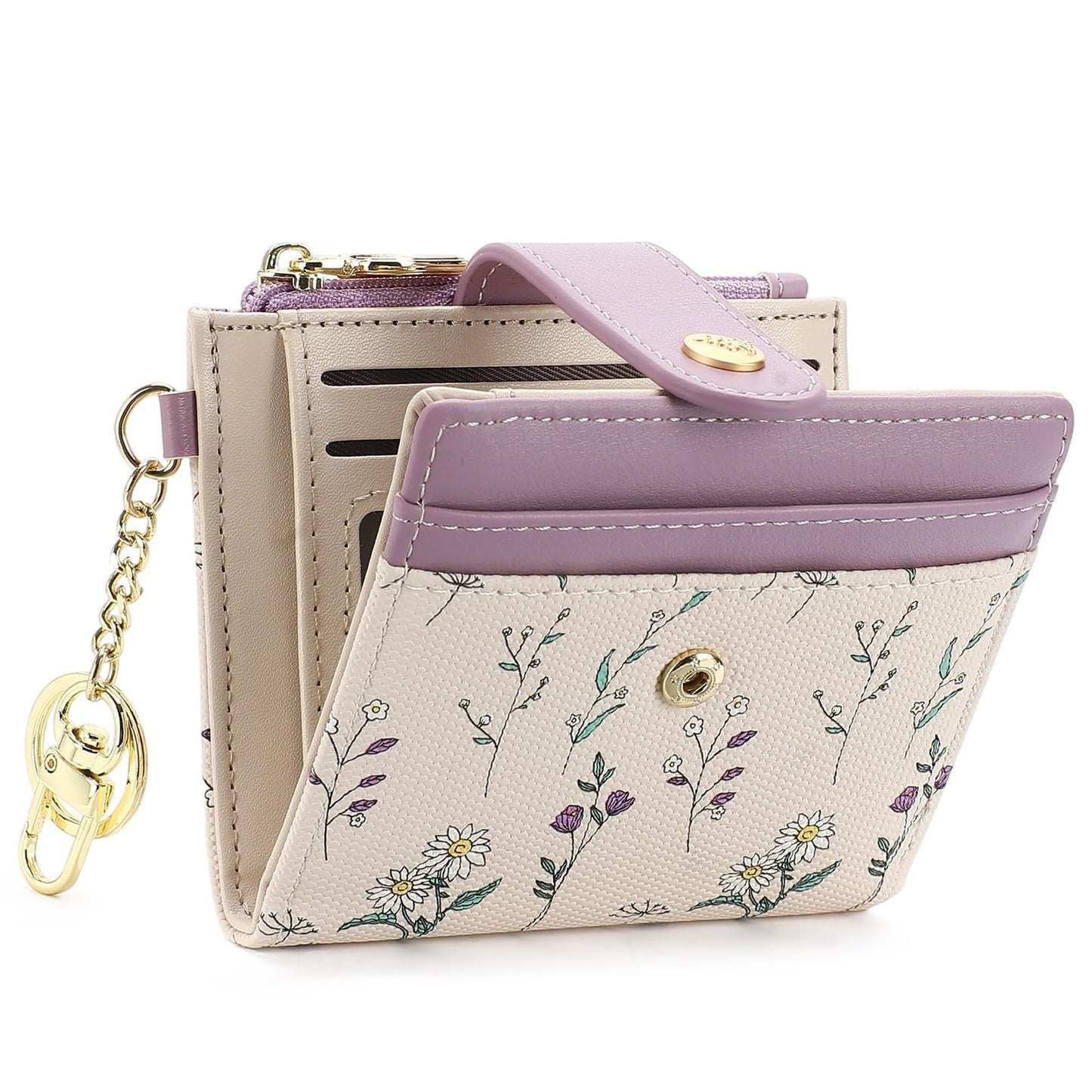 GAEKEAO Small Wallet for Women RFID Blocking Bifold Card Holder Vegan Leather with Zipper Coin Pocket, ID Window, Keychain