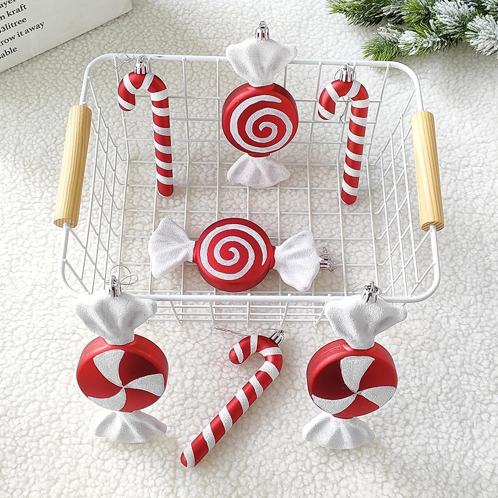 12Pcs Christmas Lollipop Candy Cane Ornaments, Hanging Christmas Tree Crafts 6.5Inch Red White Fake Pendant for Xmas Tree Decor New Year Home Party Supplies