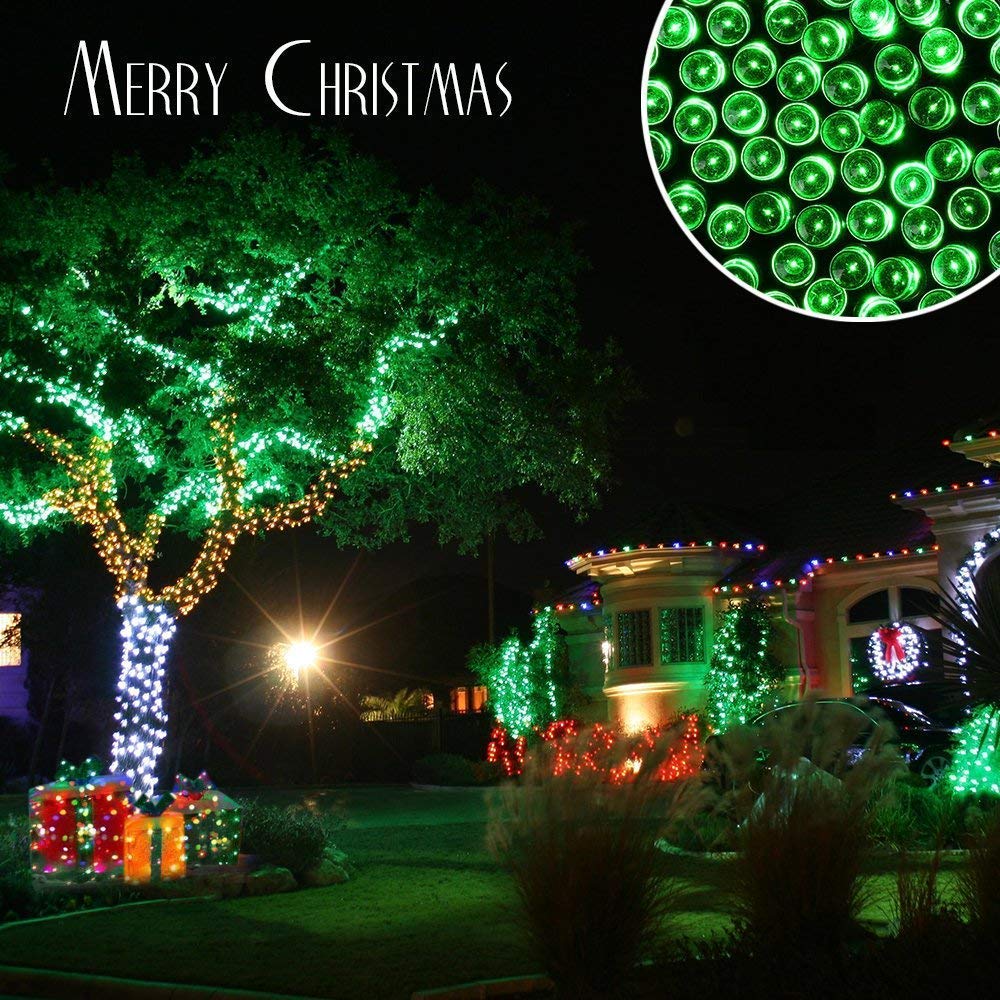 Solar Christmas Lights Outdoor, 33ft 100 LED Solar Fairy String Lights 8 Modes Waterproof Xmas Lights for Garden, Patio, Home, Party, Wedding, Holiday, Tree, Bush, Wreath, Outdoor Decor (Green)