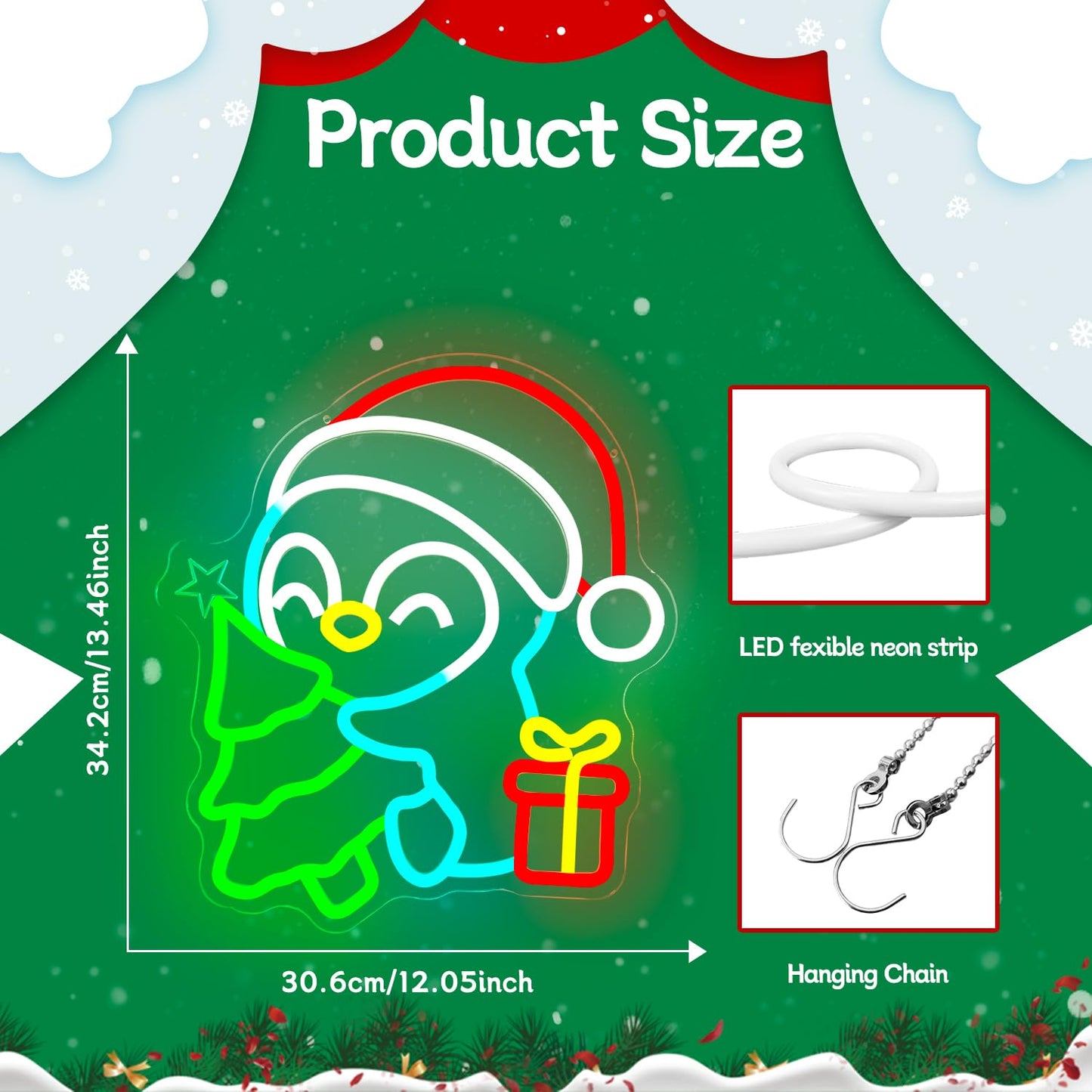 Christmas Penguin Neon Sign for Wall Decor Penguin Christmas Decorations Dimmable Light Up sign for Window Led Signs for Gifts