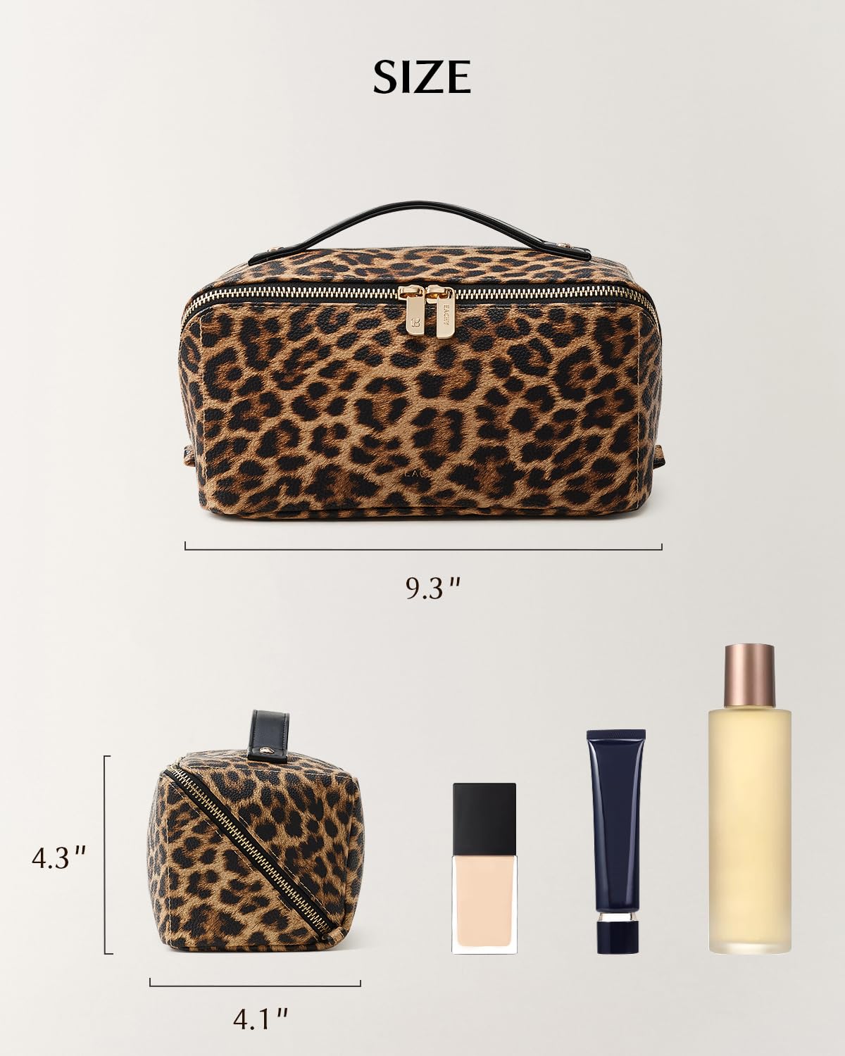 EACHY Travel Makeup Bag for Women, Large Leopard Print Cosmetic Bag with Upgraded Sturdy Zippers, Waterproof Leather Toiletry Organizer Pouch for Skincare Accessories