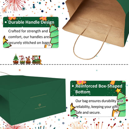 BagDream Forest Green Gift Bags with Handles Bulk 8x4.25x10.5 Inch 100Pcs Medium Kraft Paper Bags for Christmas, Thanksgiving, Craft, Party Favors, Retail, Grocery, Recyclable Paper Sacks