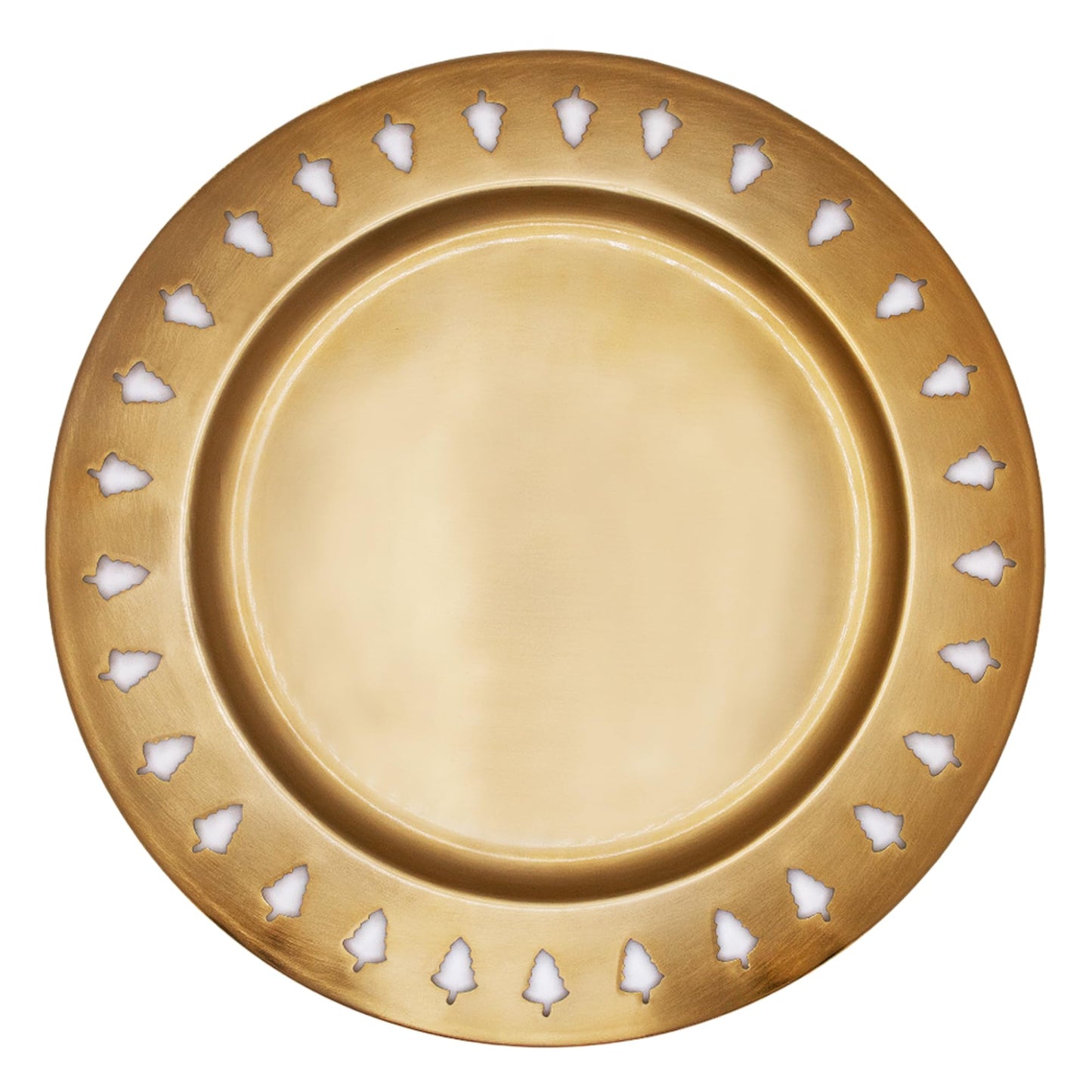 Luene Gold Christmas Tree Tray with Cutouts - Round Circular Charger Plate with Christmas Trees Edge - Decorative Serving Platter, Holiday Cookie Plate for Santa