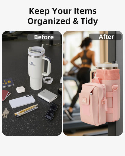 Nefeeko Magnetic Water Bottle Bag, Bottle holder for Gym – Detachable 2-in-1 Design | Fits 40OZ Bottles | Durable Oxford Fabric | Ideal for Fitness/Golf/Tennis/Hiking (Pink)