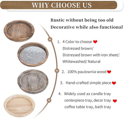 Hanobe Round Wood Decorative Tray: Unfinished Wooden Craft Trays DIY Ottoman Serving Tray Centerpiece Candle Holder Trays for Kitchen Countertop Crafts Art Home Decor Montessori Activity