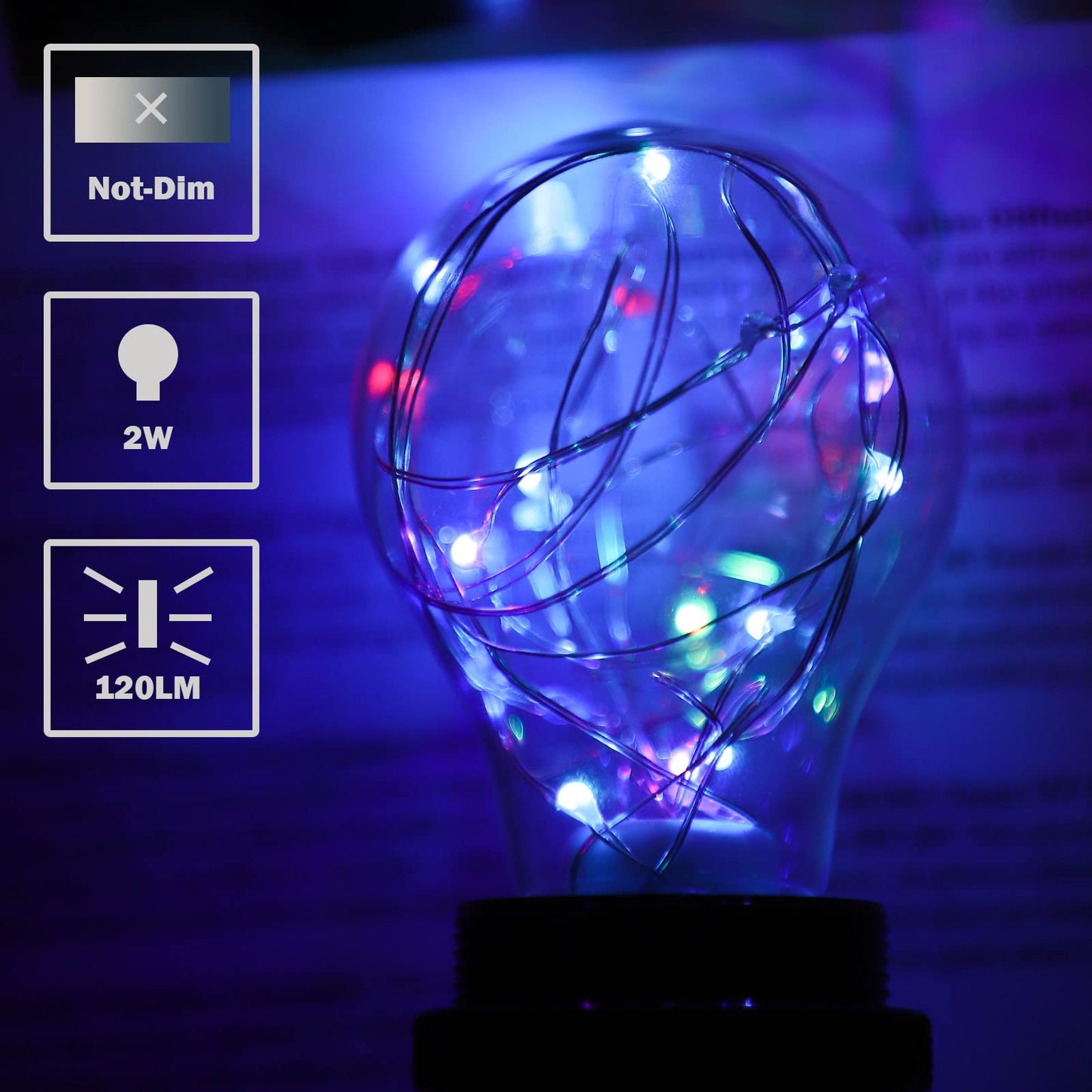 HOWORR 2W RGB Color Changing LED Fairy Light Bulbs, 15W Equivalent Cute Light Bulbs for Pendant Light Fixtures, Bedroom, Living Room, Christmas, Wedding, E26 Base