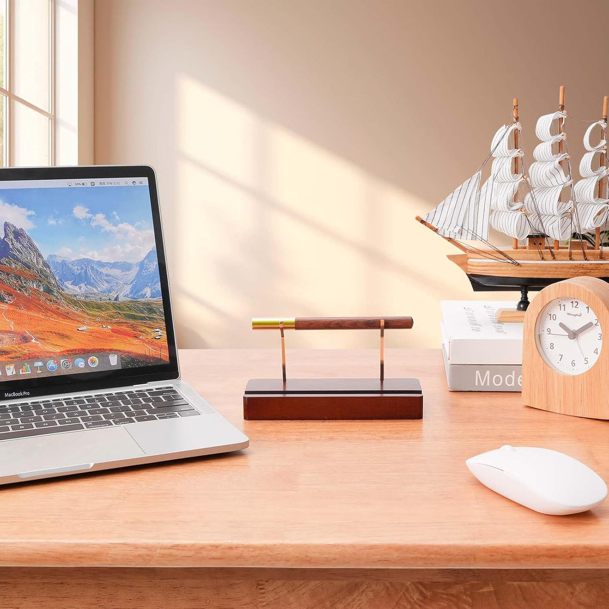 Pen Holder Desk Organizers and Accessories Desk Decor ，Exquisite Wooden Pen Holder ，with a Cool Pen and Two Refills for Office and Home (Style A)