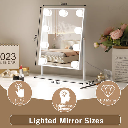 Hansong Vanity Mirror with Lights Lighted Makeup Mirror with 9 LED Bulbs Plug in Light Up Makeup Mirror with Lights 360 Rotation with 10x Magnifying Mirror Tabletop