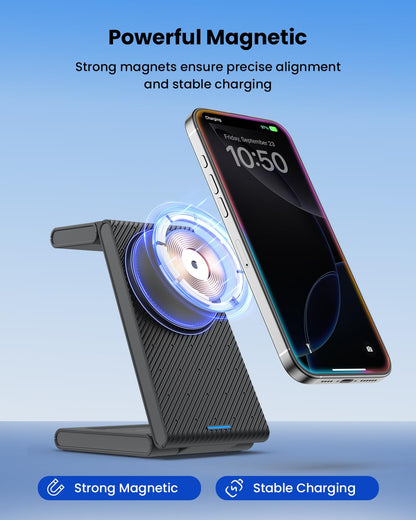 Wireless Charging Station for Apple - 3 in 1 Wireless Charger Stand Dock Watch and Phone Charger Station for Apple Watch 11/8/7/SE/6/5/4/3/2, iPhone 17 16-12 Pro Max SE XS X, Samsung, AirPods Pro/3/2