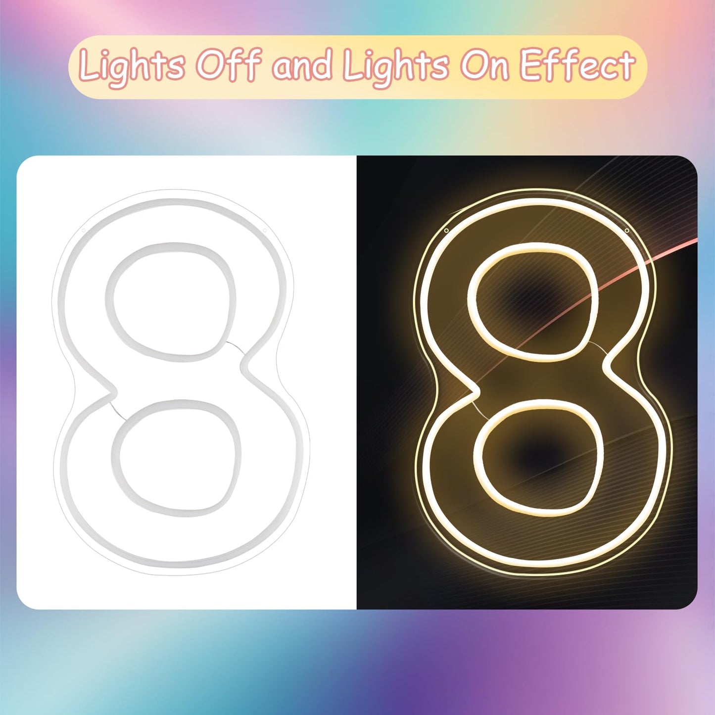 RumonZS Number 8 Light Up LED Neon Sign Backdrop 16.5" Birthday Party Decor Warm White Number One Light Up Sign USB Powered Big Number Sign Light for Birthday Night Light Party Anniversary Wedding