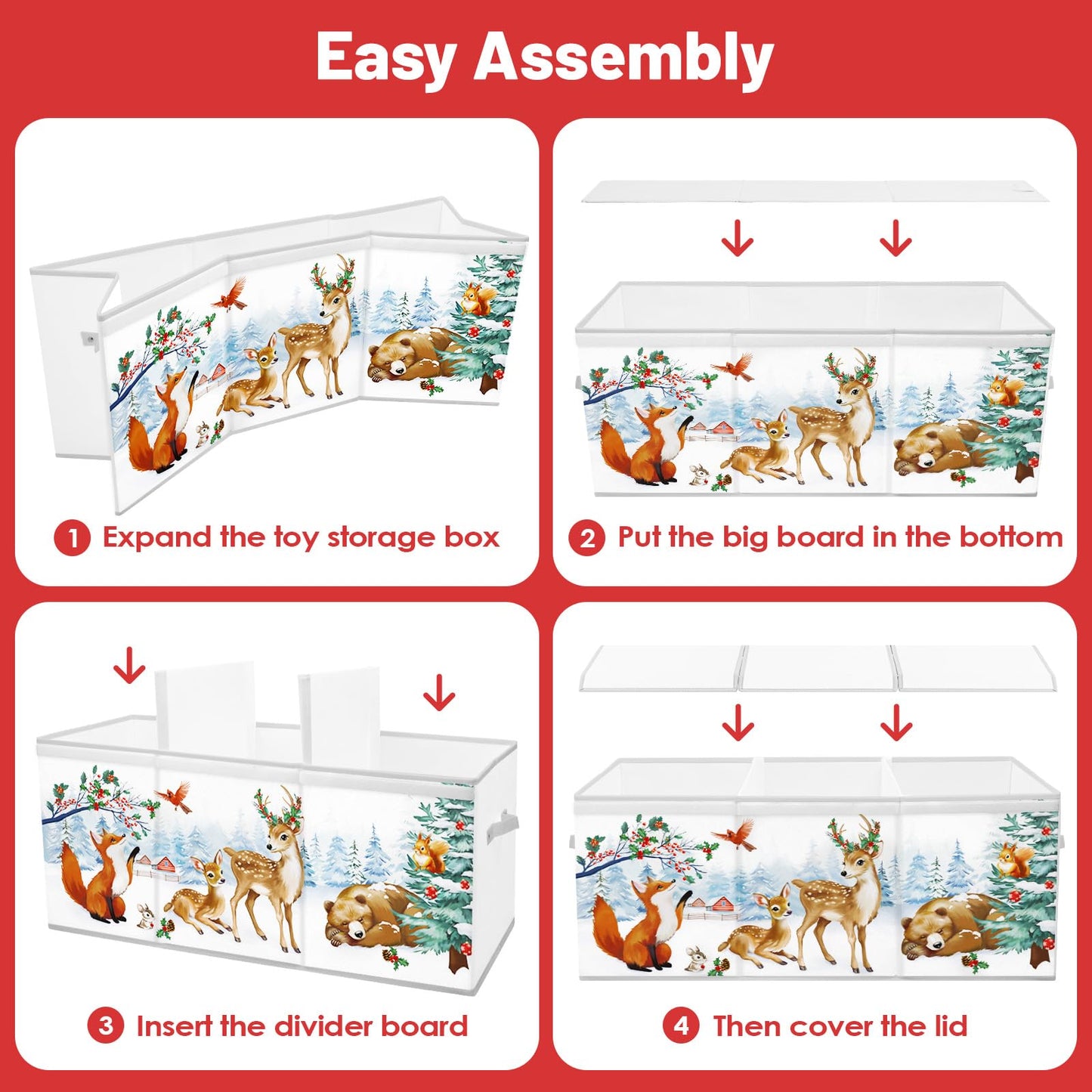 Christmas Toy Storage Bin,Extra Large Toy Box Chest with Lids & Handles for Kids Boys Girls,Collapsible Storage Organizer Box Bin Basket for Bedroom,Playroom, Nursery,37.8"x12.6" x15.7",Animals