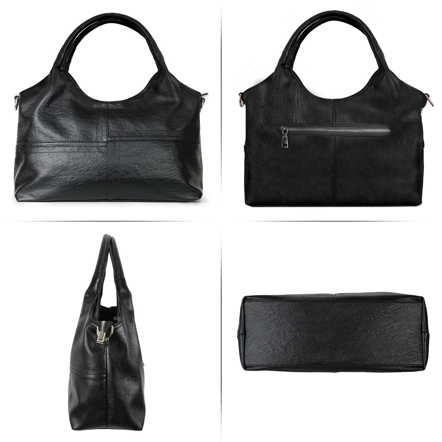 KOGTLA Vegan Leather Purses for Women with Detachable Satchel Strap, Ladies Handbags, Tote Hobo Bags with Top Handle Black