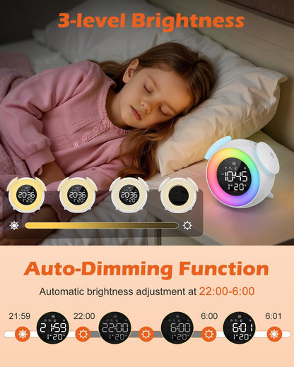 PENTASPI Alarm Clock for Kids, Ok to Wake Alarm Clock, Toddler Sleep Training Clock with Multi-Colors Night Light, 7 Ringtones, 3 Level Volumes, Dual Alarms, Snooze for Kids Girls Boys Adult