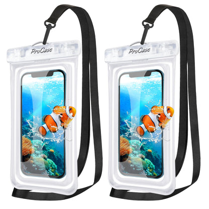ProCase [Floatable] 2 Pack Floating Waterproof Phone Pouch Up to 7", IPX8 Underwater Phone Case Dry Bag for iPhone 16 15 14 13 12 11 Pro Max Xs Max XR X 8 7 Plus SE/Galaxy S24 S23 S22 -Clear