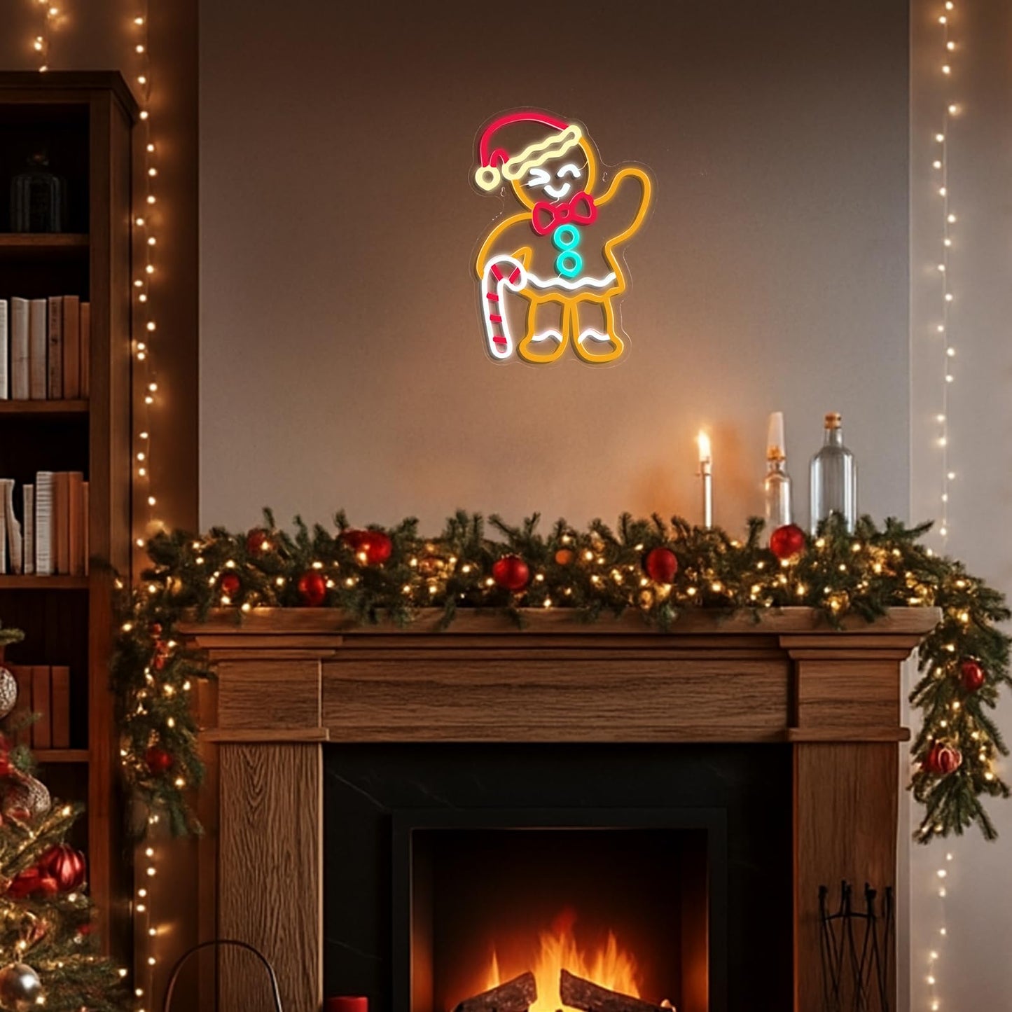 Xuhal Female Gingerbread Man Neon Sign Christmas Neon Sign Xmas Decorations Light up USB Powered LED Light Wall Bar Living Room Decor for Christmas Winter Home Bedroom Office Table