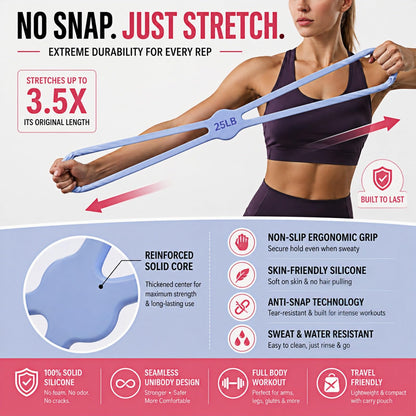 Figure 8 Resistance Bands for Women, 15 & 25 LB Silicone Workout Bands, No-Foam Washable Exercise Stretch Bands for Arms, Back, Glutes, Pilates and Home Gym