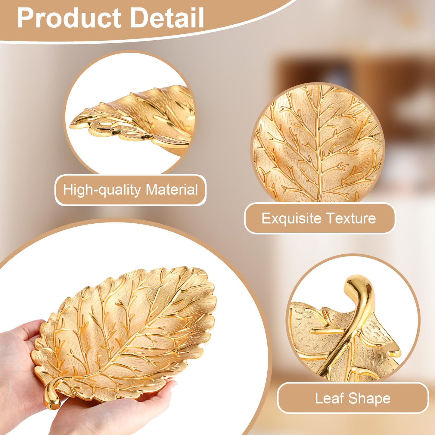 Hipiwe Gold Decorative Key Holder for Entryway Table Key Bowl Tray Leaf Shaped Jewelry Dish Catch All Bowls for Coffee Table Home Decor Christmas Birthday Wedding Gift, Large