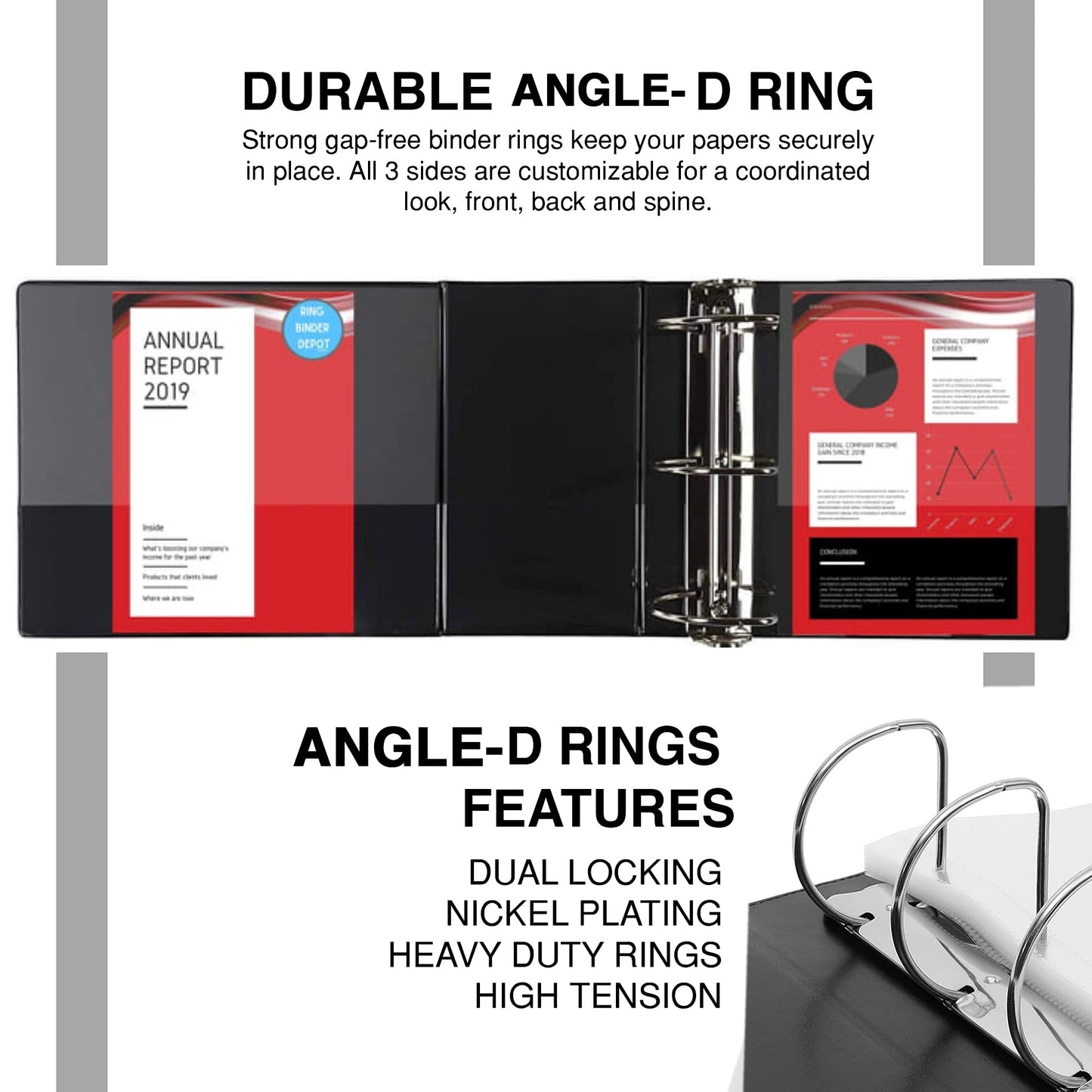 Performore Premium 3 Ring Binder, Professional Angle D Ring 2.5 Inch, Presentation Folder for Standard Pages 8.5 x 11 with Pockets, Crystal Clear View Black (2 Pack)