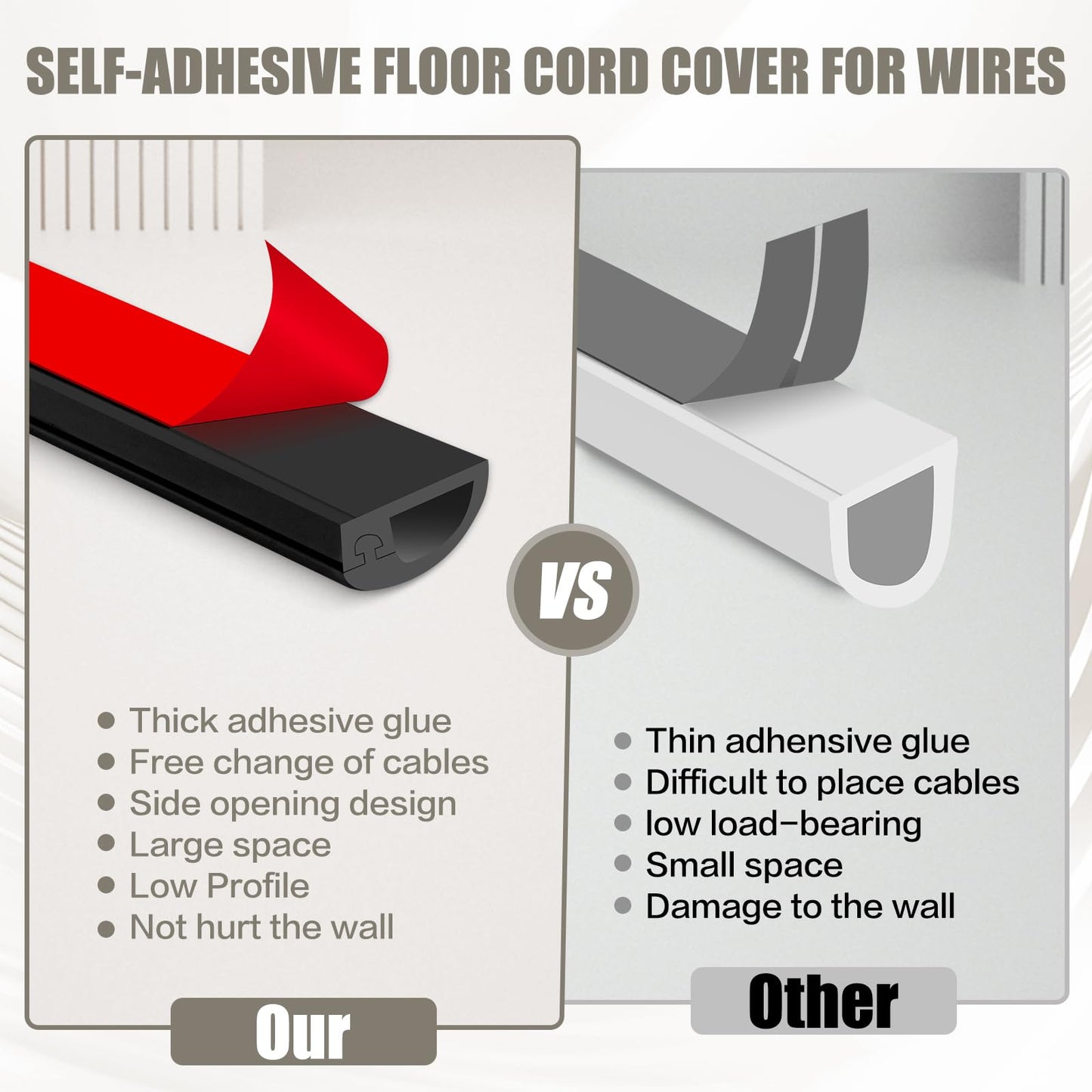 Silicone Wall Wire Hider, Side Open Wire Covers for Cords on Wall, 10FT Self-Adhesive Flexible Cord Hider for Mounted TV, Home Office, Cavity 0.63" W x 0.31" H