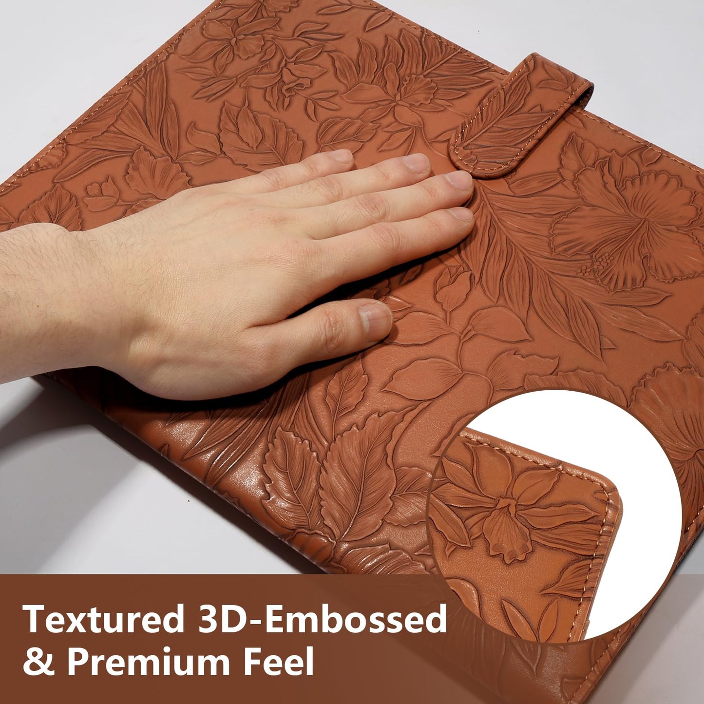 Professional Padfolio Portfolio Binder, Textured Embossing Faux Leather Folder Organizer for Letter Size Legal Pad Notepad Resume, Card Holder for Women Men Business Office Conference (Brown)