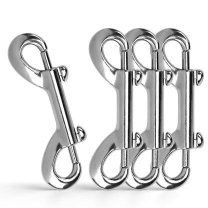 4 PCS Double Ended Snaps, 3.5 Inch Zinc Alloy Trigger Metal Clip, Silver Double Ended Snap Hooks for Pet Dog Leash, Water Bucket Hooks, Key Holder, Carabiner, Home, Farm, Other Indoor and Outdoor.