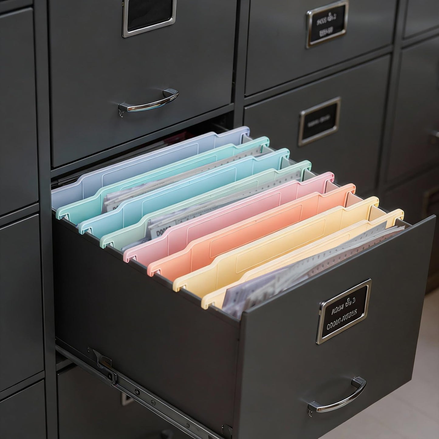 party greeting 8 Pack File and Folder Dividers 9x11.4 Inches Plastic Hanging Filing Cabinet Dividers Organizers Insertable File Separators Supplies for Office Drawer Organization (Pastel)