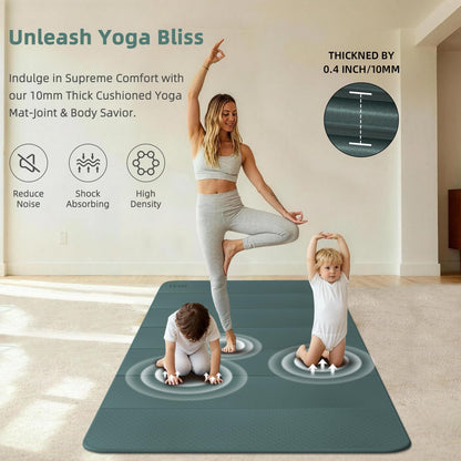 Large Yoga Mat, 74"x47.2" Extra Wide & Long Foldable Yoga Mat, 0.4" Thick Folding Yoga Mat, 2-Person Workout Mat for Home Gym, Extra Large Non-Slip Fitness Mat for HIIT, Yoga, Stretching, Portable Design for Easy Storage