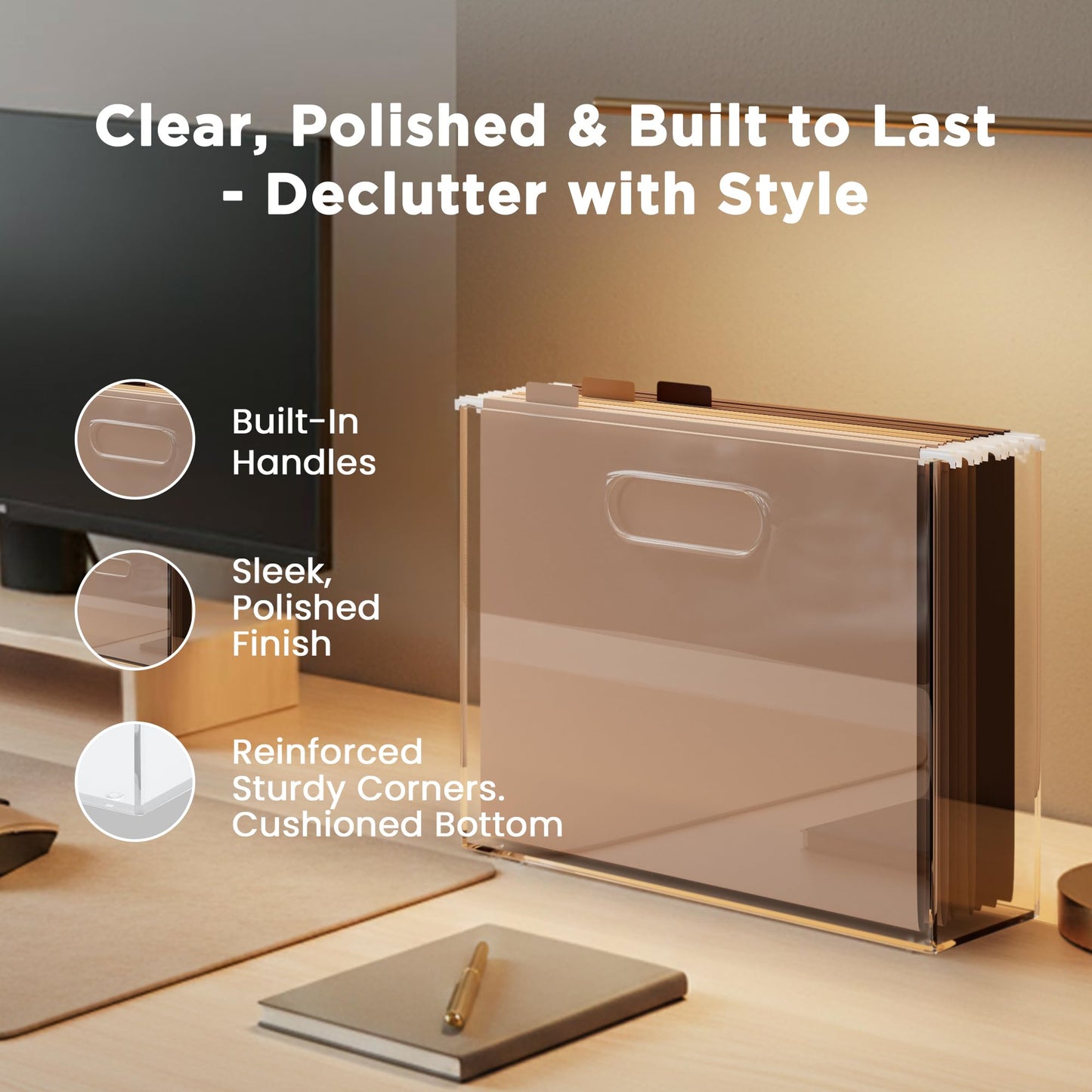 File Organizer for Desk - This Acrylic Storage Box is great for Office Organization - Its Modern Acrylic Magazine Holder makes a Great Gift for Home/Work Space
