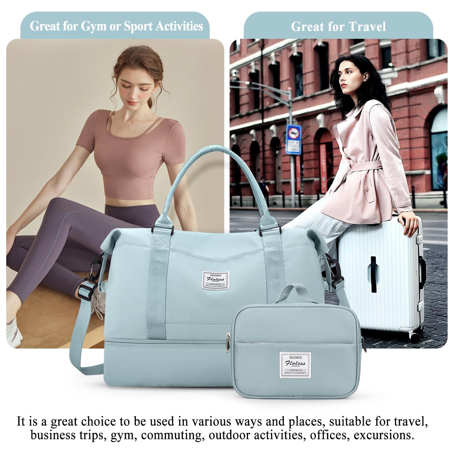Weekender Bags for Women,Personal Item Travel Bag with Shoes Compartment,Overnight Travel Duffel Bag with Toiletry Bag